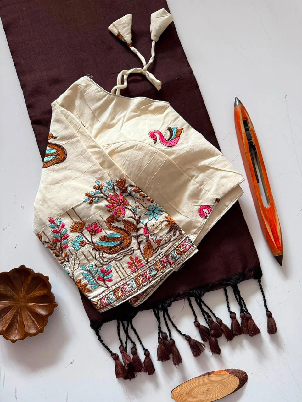 Khadi Cotton Saree with Embroidered Blouse 2