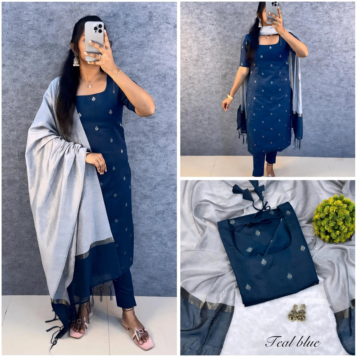 🌸🌸Premium Silk Cotton Kurti Set With Attractive Zari Buttas & Contrast Dupatta🌸🌸 6