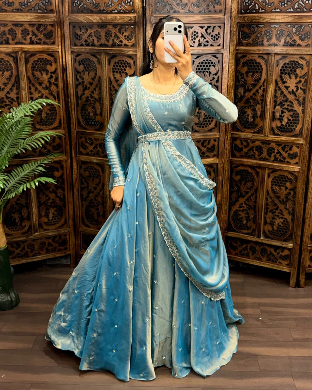 Premium South Silk Gown with Dupatta 3
