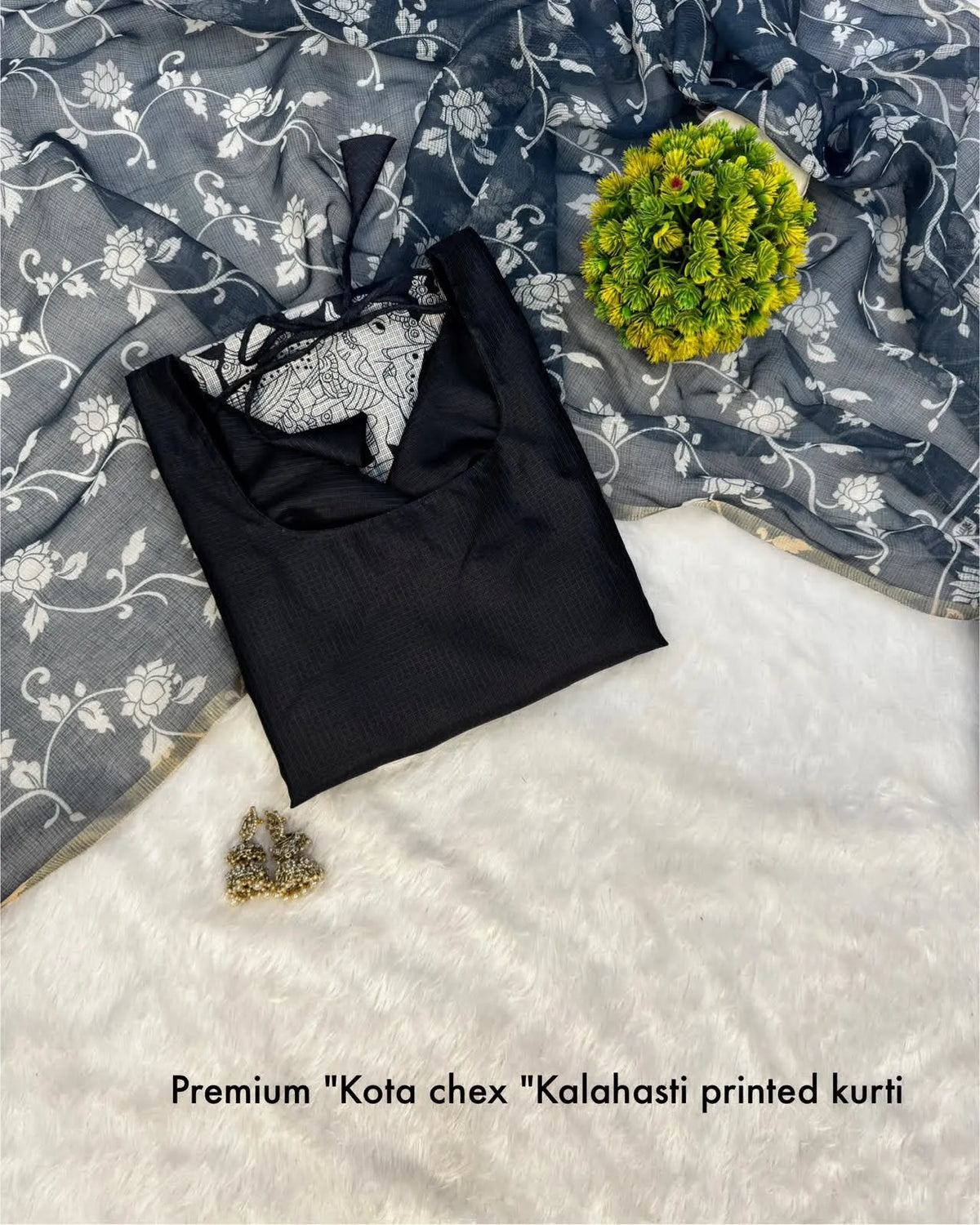 🍁🌸Viral Kalamkari khalahasti  kota chex kurti with kalamkari dupatta🌸🍁 7