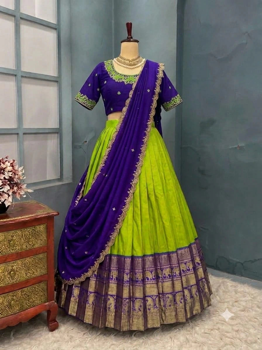 Designer Kanjiveram Silk Lehenga with Maggam Work Blouse 1