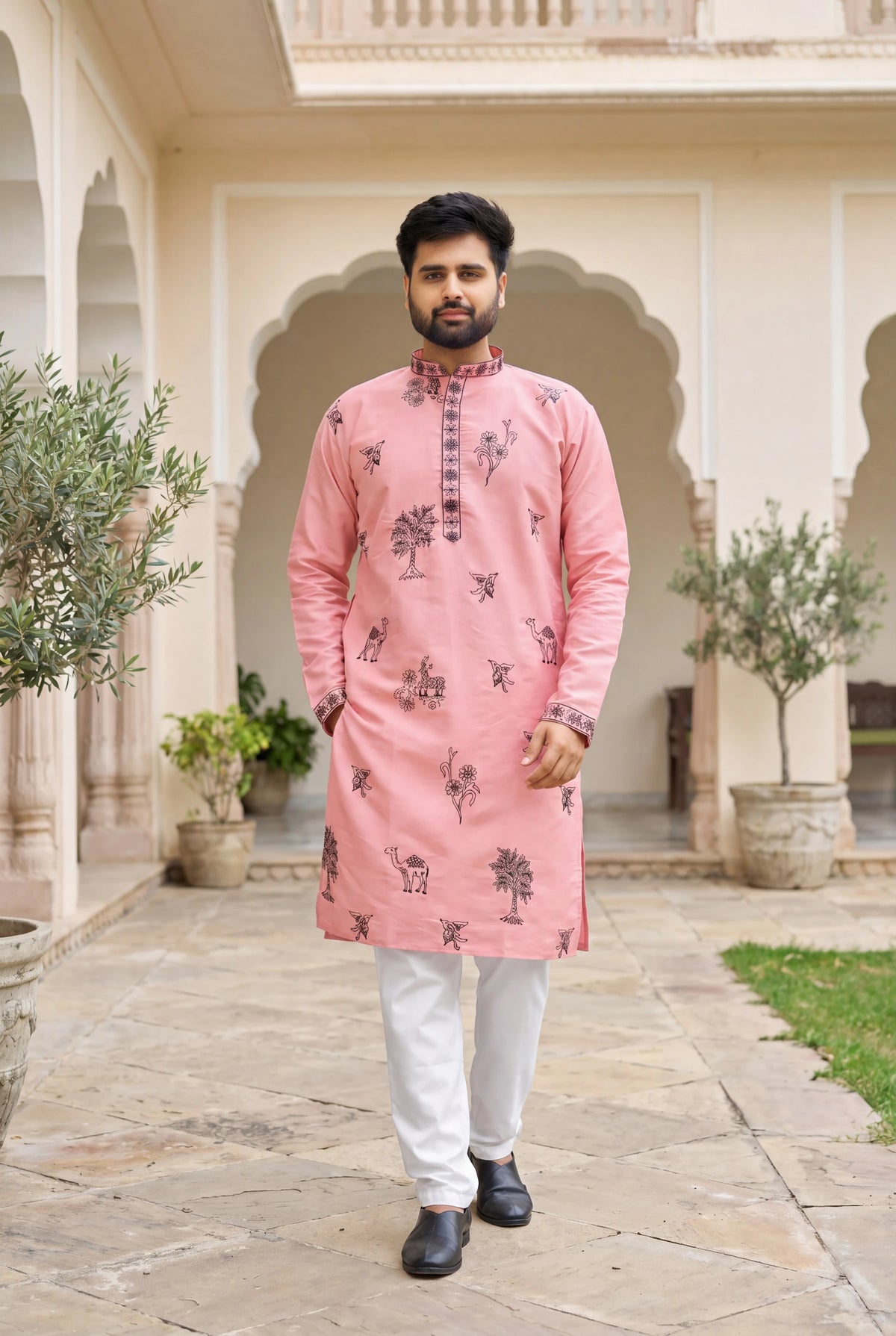 Roman Silk Embroidered Kurta Set 3