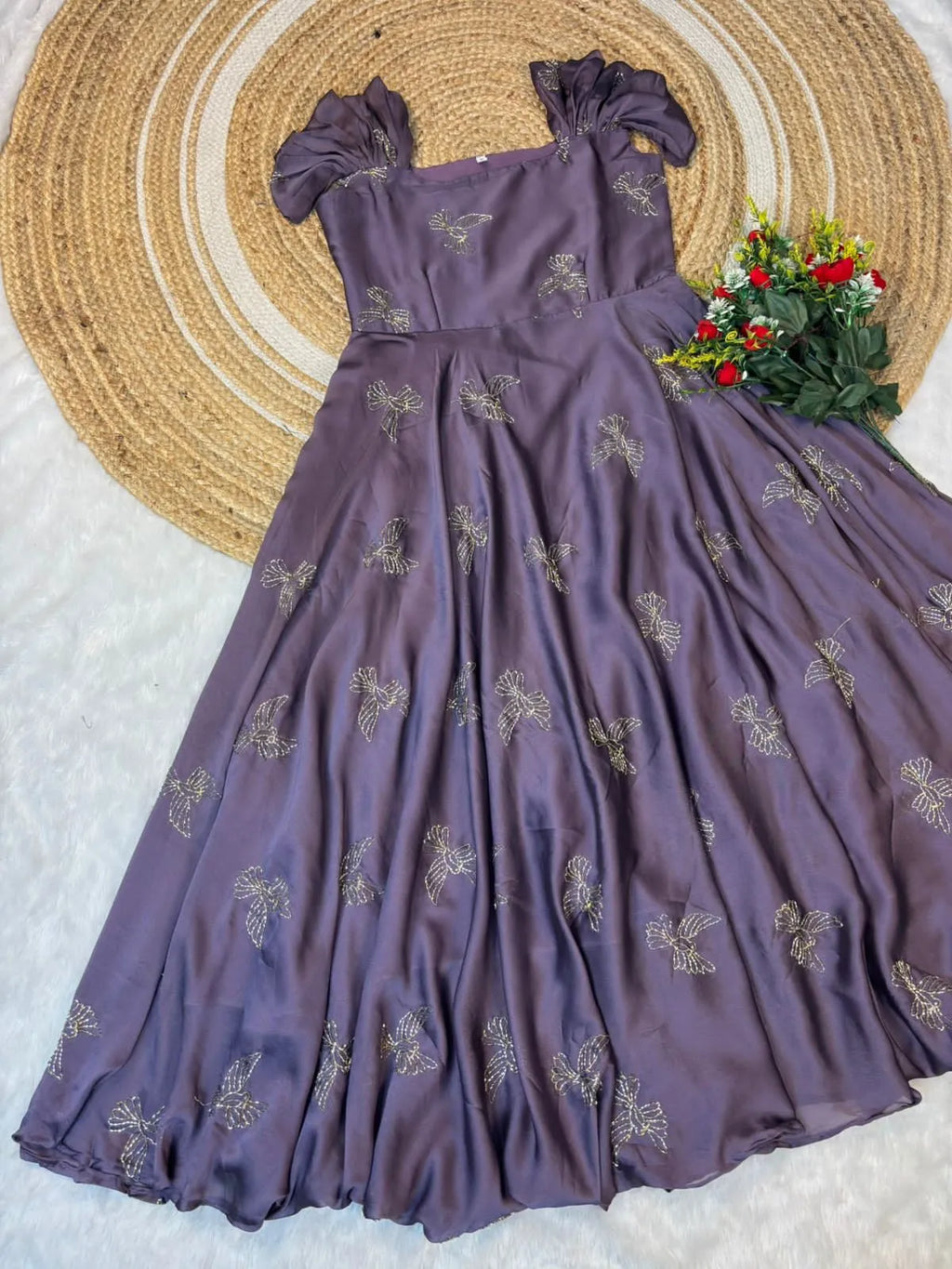 💗💗Trending Premium Space silk Maxi gown With Puff Sleeves💗💗 4