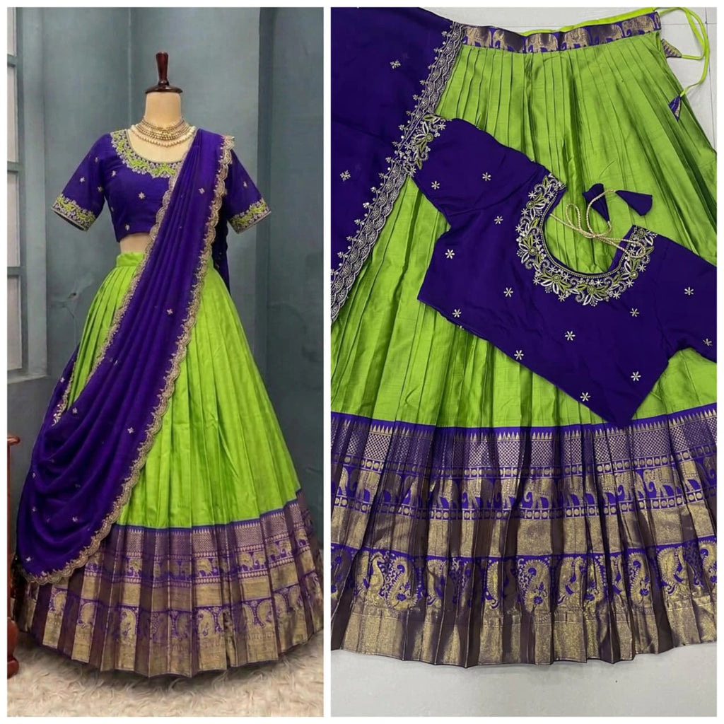 Designer Kanjiveram Silk Lehenga with Maggam Work Blouse 5
