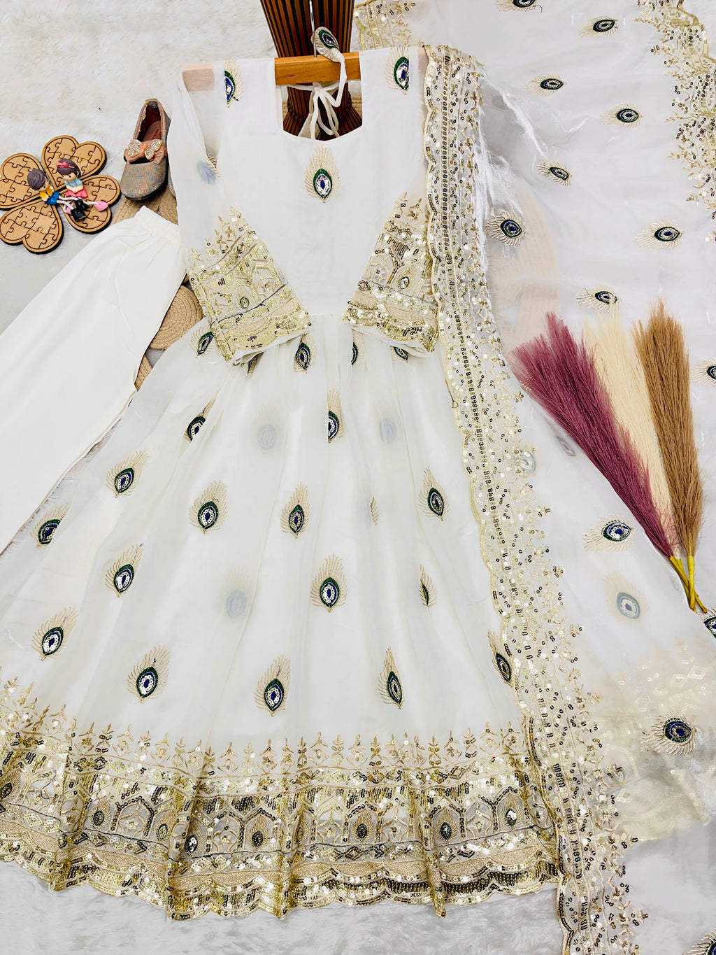 Silk Embroidered Kids Gown Set 3