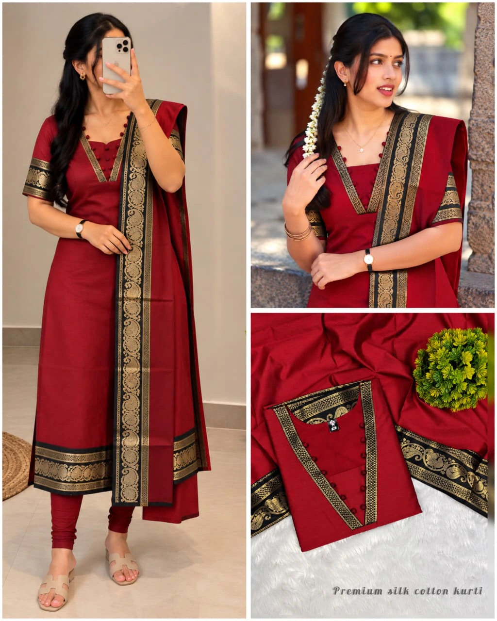 Silk Cotton Kurti Set with Dupatta 3