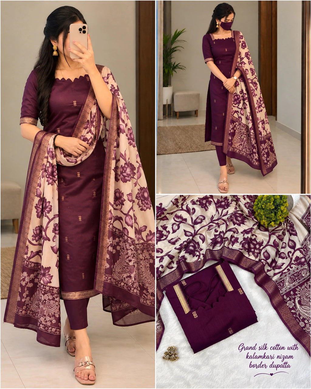 Cotton Top with Chennuri Silk Kalamkari Dupatta 1