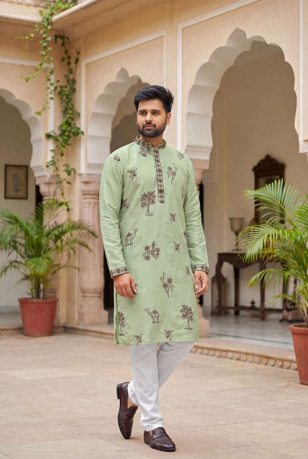 Roman Silk Embroidered Kurta Set 1