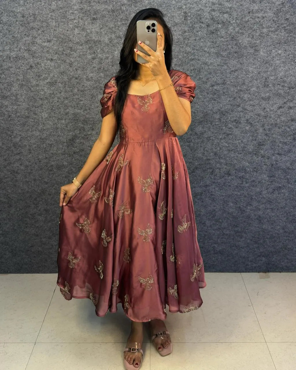 💗💗Trending Premium Space silk Maxi gown With Puff Sleeves💗💗 7