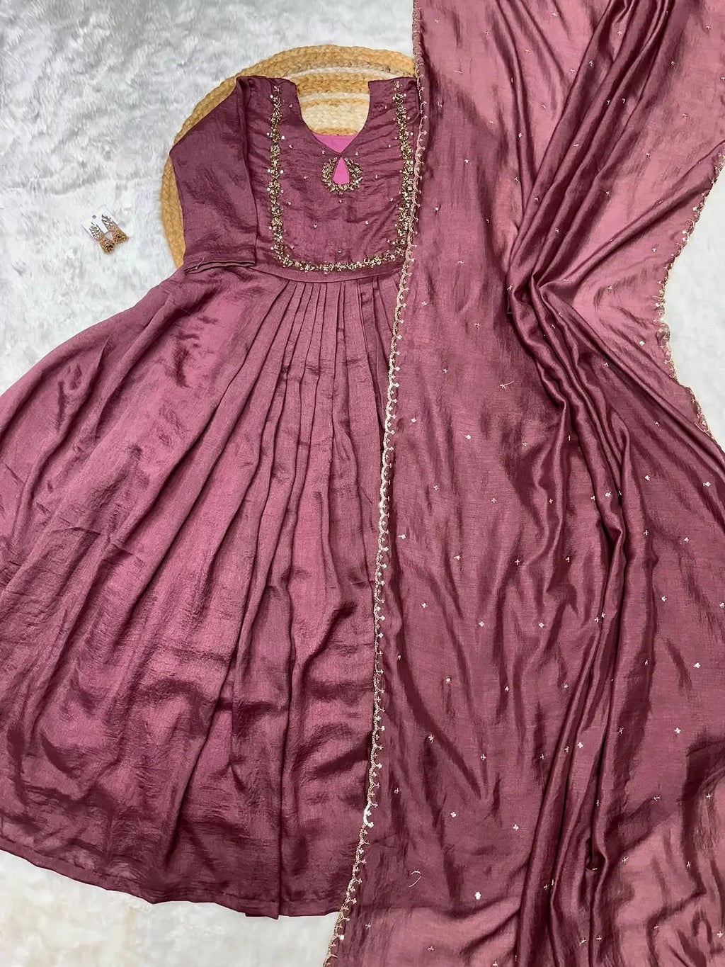 ❤️Vichithra Silk Handwork Gown with dupatta❤️ 1