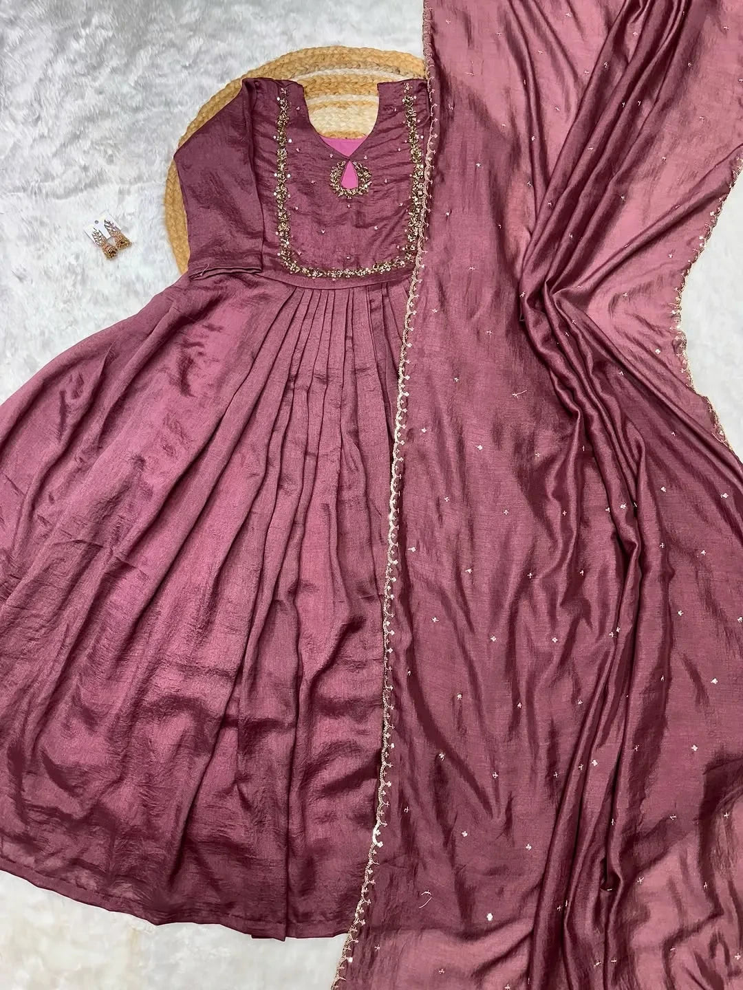❤️Vichithra Silk Handwork Gown with dupatta❤️ 1