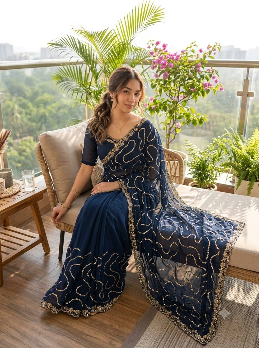Satin Embellished Saree with Blouse 4