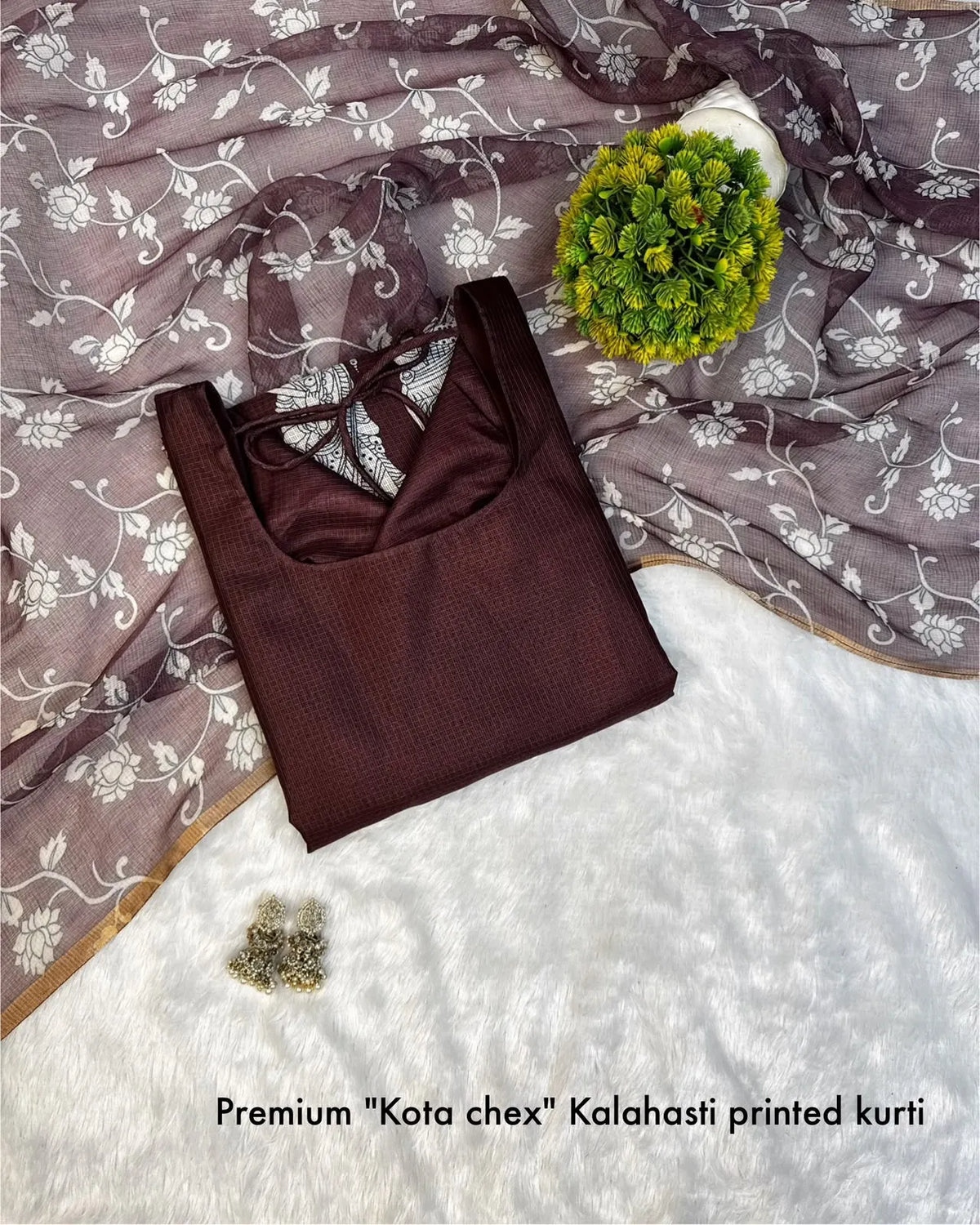 🍁🌸Viral Kalamkari khalahasti  kota chex kurti with kalamkari dupatta🌸🍁 2