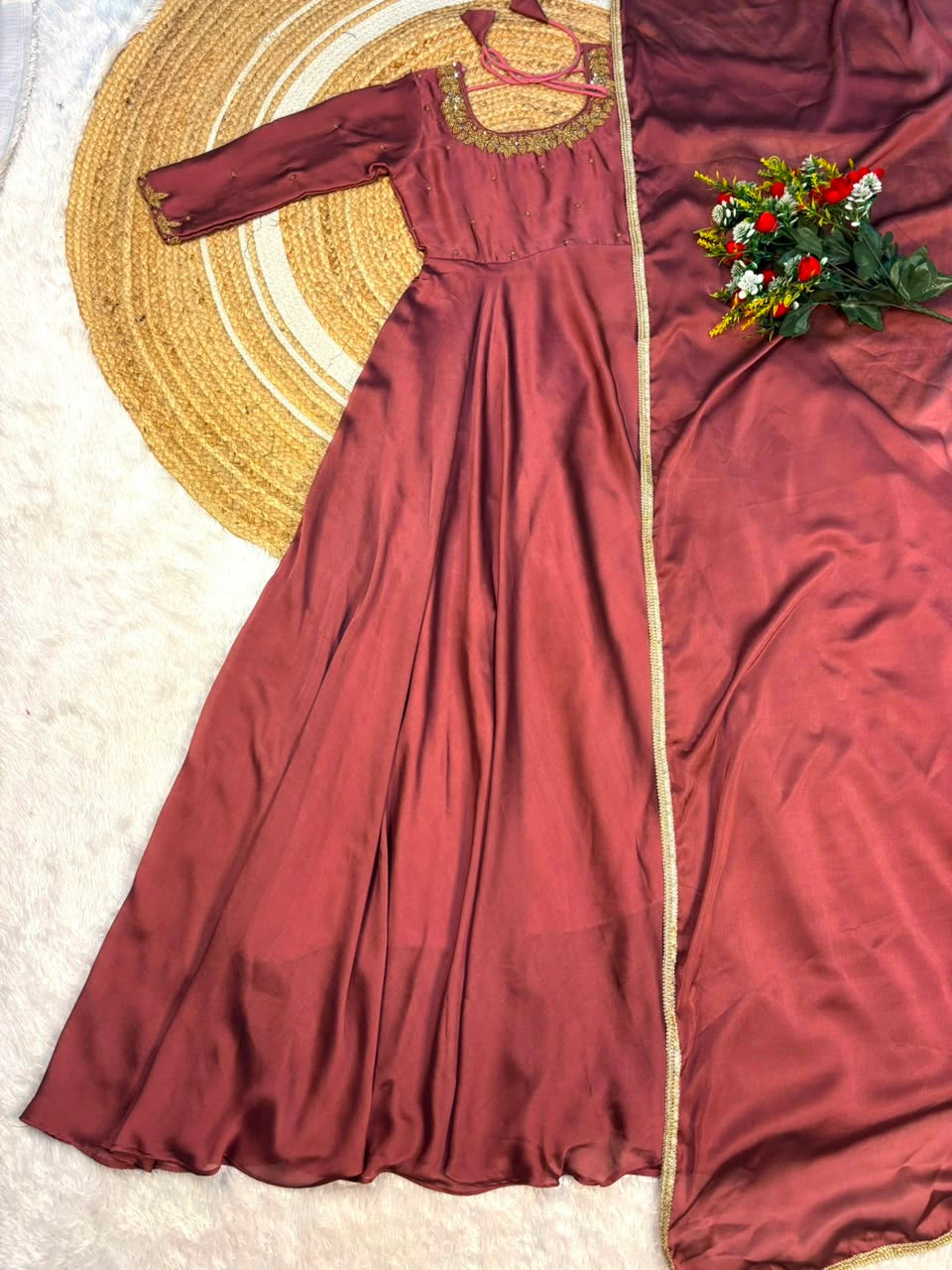 Rangoli Silk Anarkali Gown with Dupatta 6