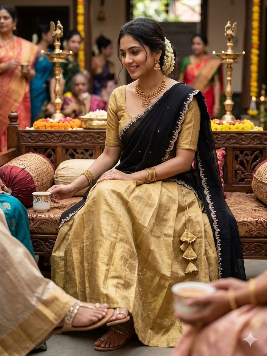 Golden Kanchipuram Half Saree 9