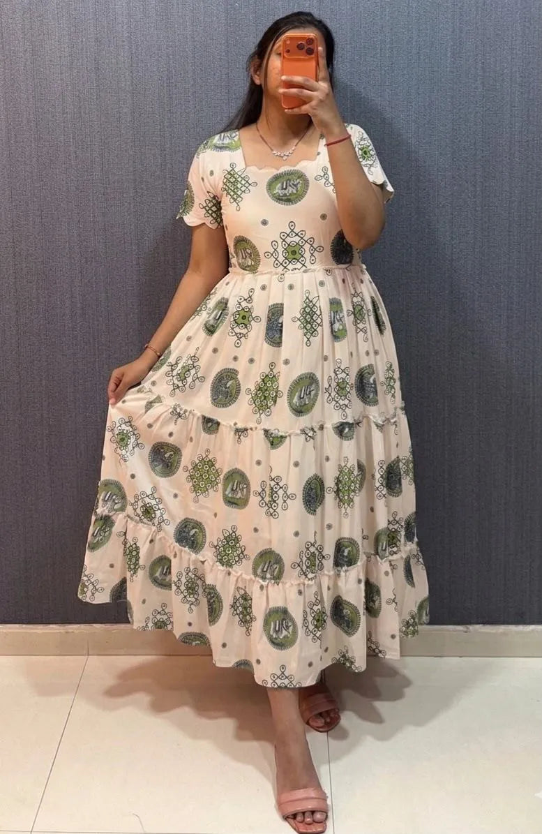 👸🌸Most Trending Kalamkari Kolam Design Mull chanderi Maxi Gown🌸👸 4