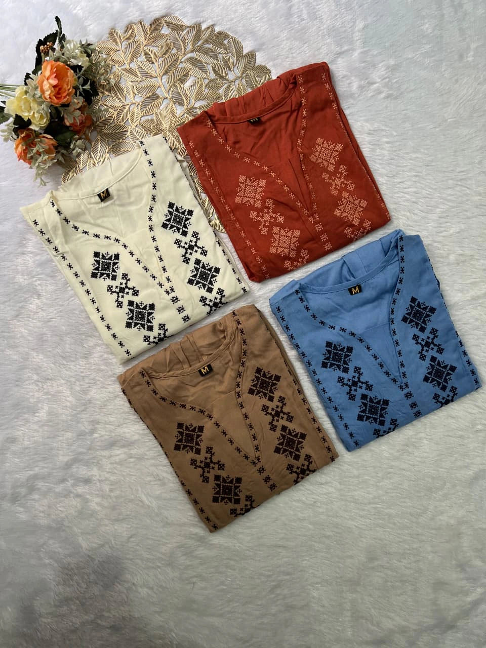 Designer Rayon Tunic with Cross-stitch Embroidery 7