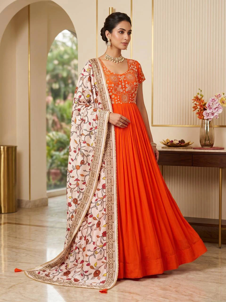 Top Trending Festival Collection. Beautiful Maggam Work Gown With Kalamkari Dupatta. A touch of glam 2