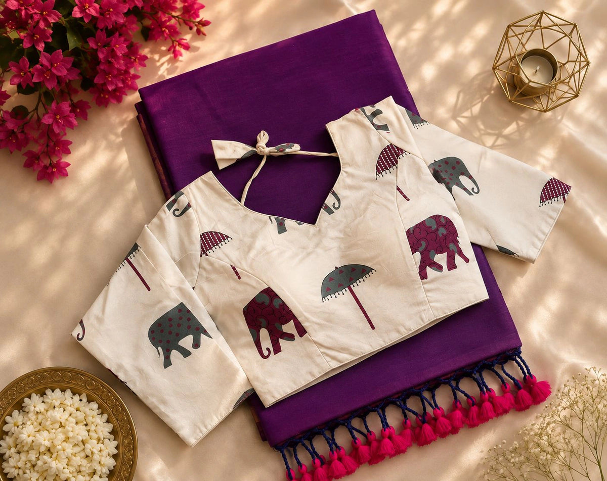 Khadi Cotton Saree with Printed Blouse 6