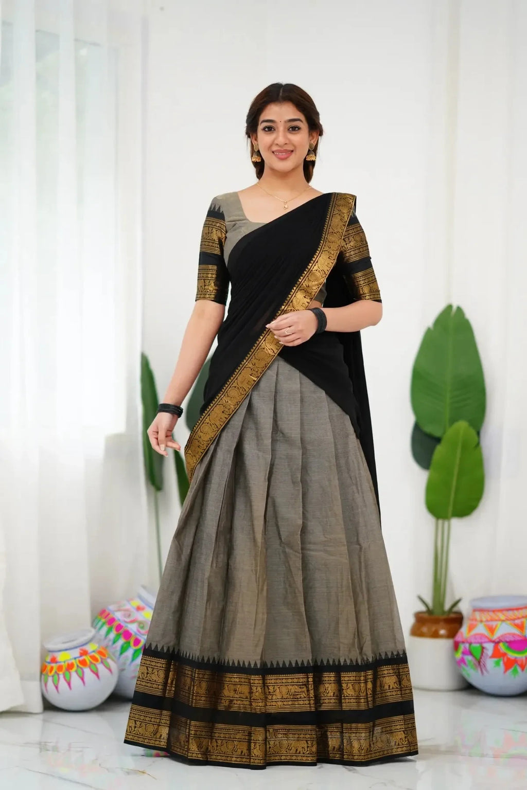 🌈🌈Evergreen Beautiful Kanjivaram Half-Saree Set🥻🥻 1
