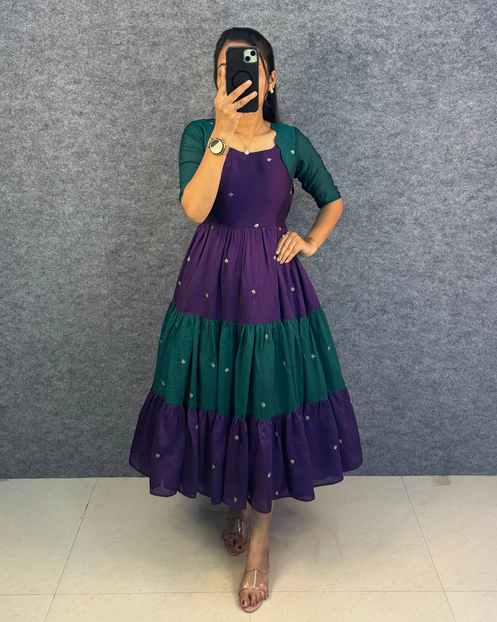 Vichitra Silk Embroidered Maxi Gown 7