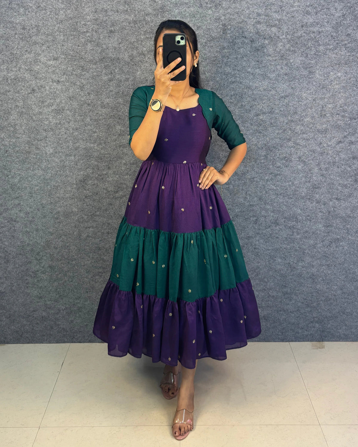 Vichitra Silk Embroidered Maxi Gown 7