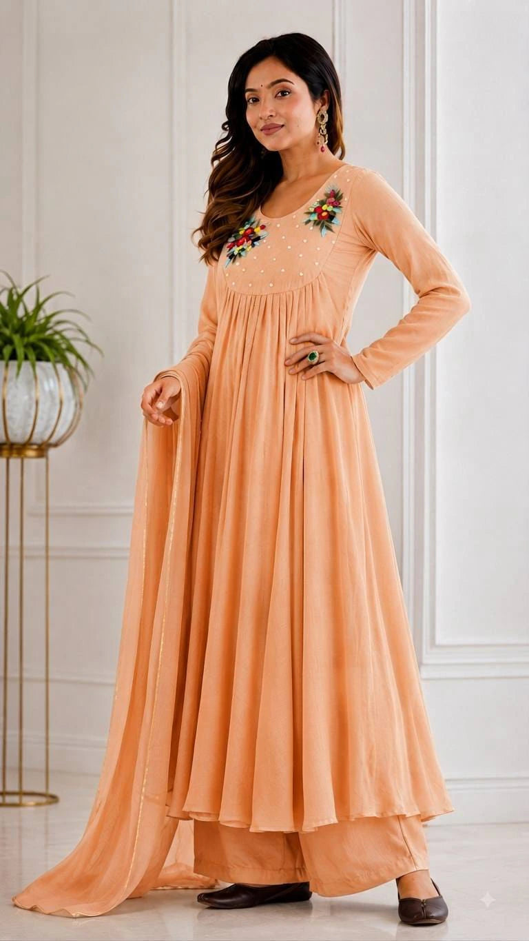 👗💥💥Presenting By New Party Wear L@@K Pure Viscos Mul Chanderi Cotton A Line pattern P@nt With Dup 10