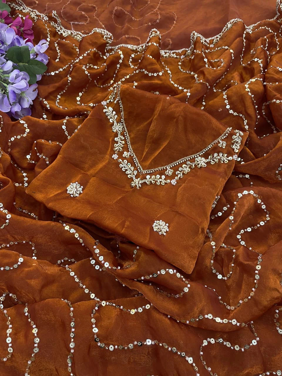 Satin Embellished Saree with Blouse 7