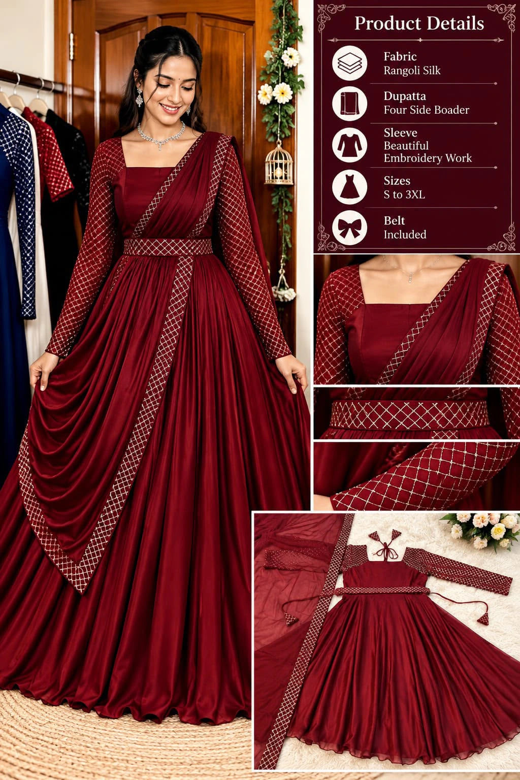 Rangoli Embroidery Anarkali Suit 7
