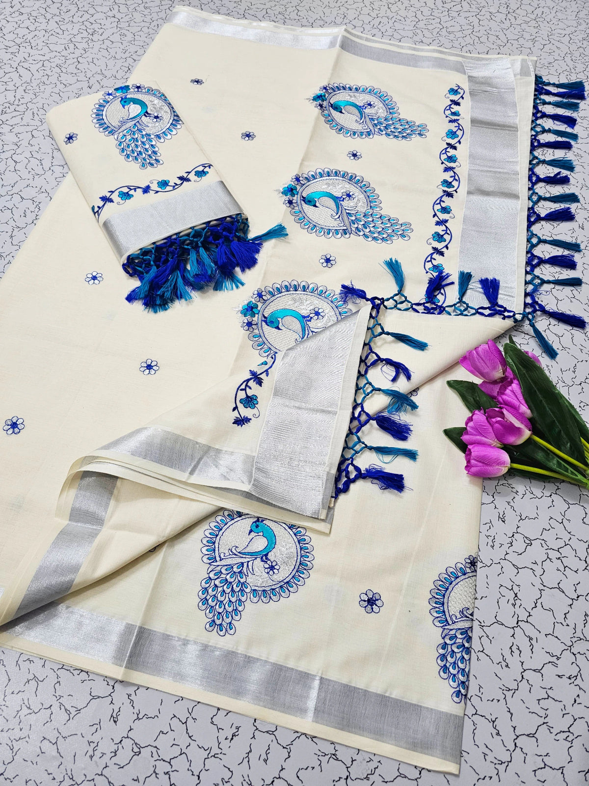 Cotton Embroidered Saree with Blouse 1
