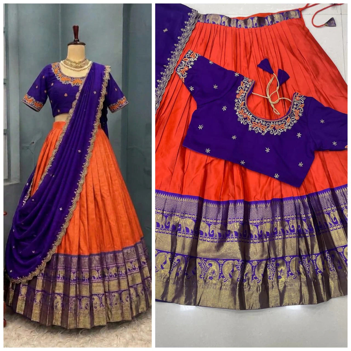 Designer Kanjiveram Silk Lehenga with Maggam Work Blouse 10