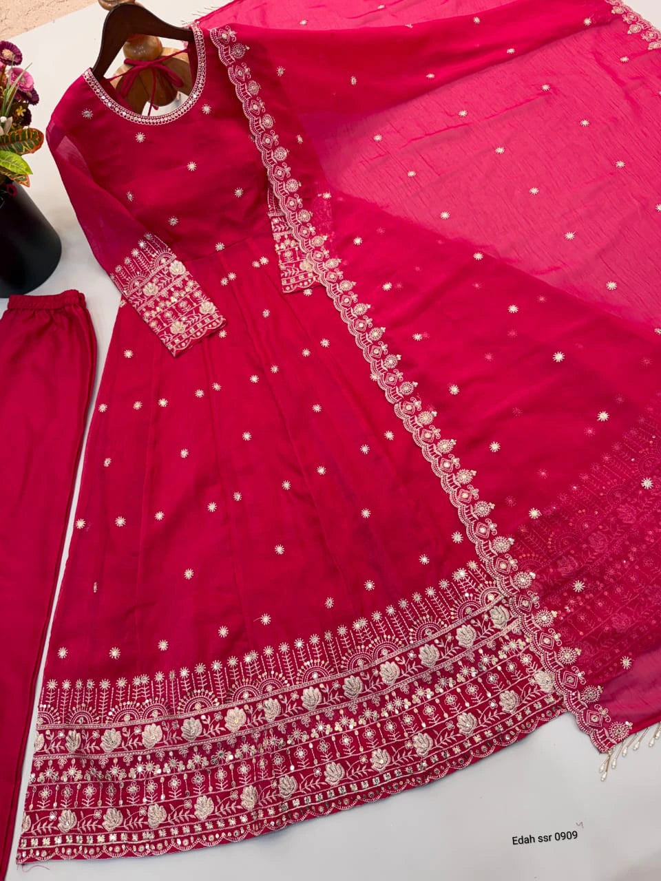 Crunchy Silk Embroidered Gown Set 2