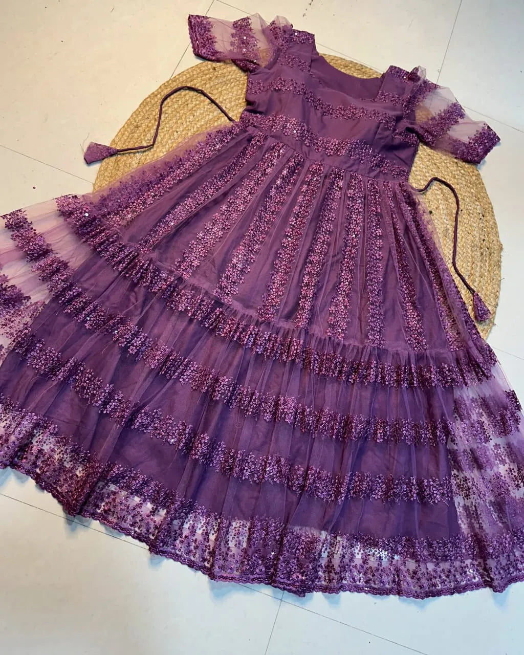 😍Beautiful Elegant Flower Embroidery Sequence Work Frocks😍 5