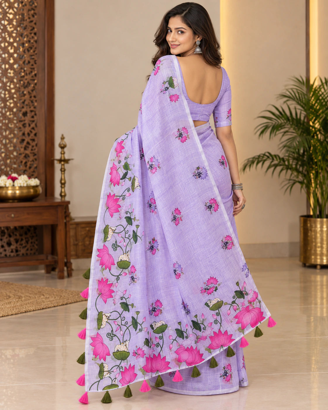Linen Printed Saree with Blouse 3