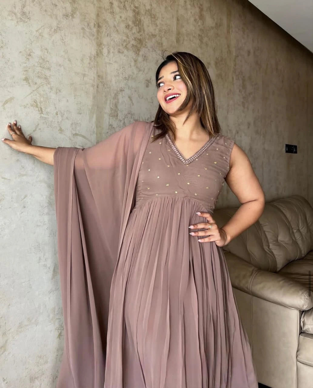 Faux Georgette Embroidered Gown 6