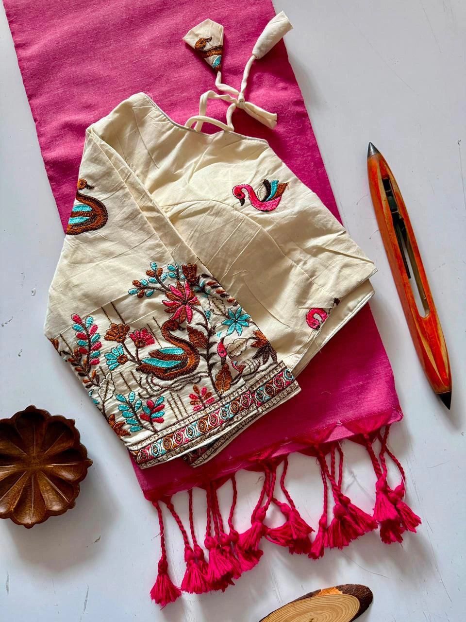 Khadi Cotton Saree with Embroidered Blouse 6