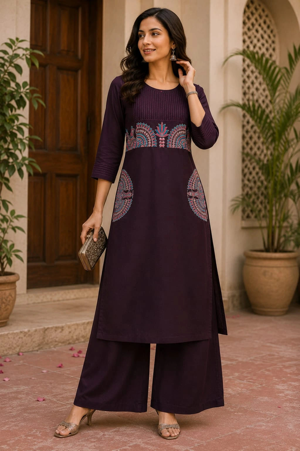 Olive Green Cotton Kurti Set - Elegant 1