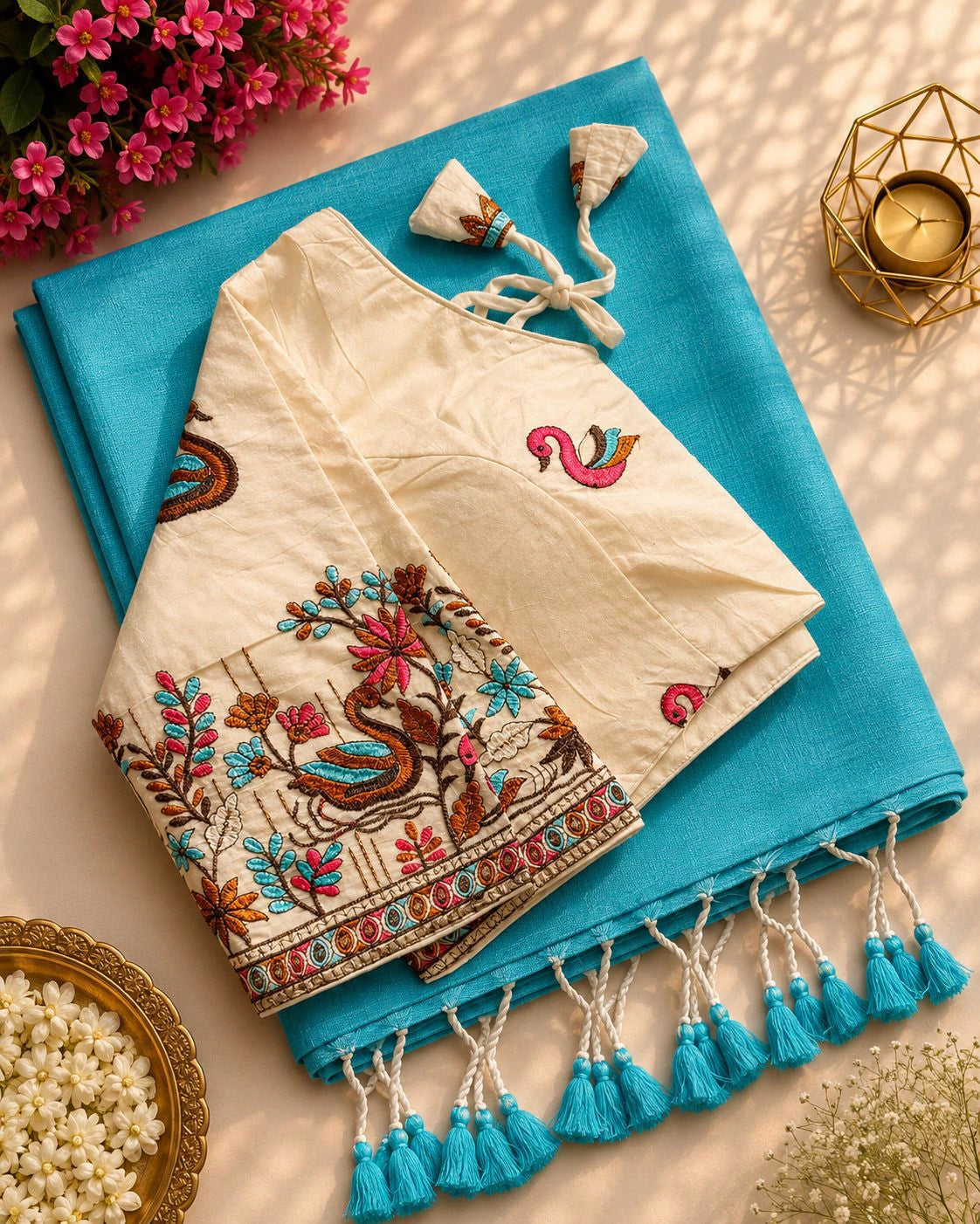 Khadi Cotton Saree with Embroidered Blouse 1
