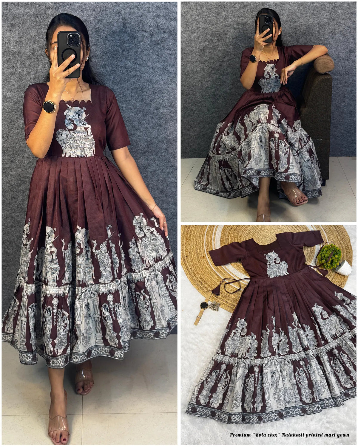 👸👸Trending Kalamkari khalahasti Pure Cotton Printed kota Maxi Gown👑👑 1