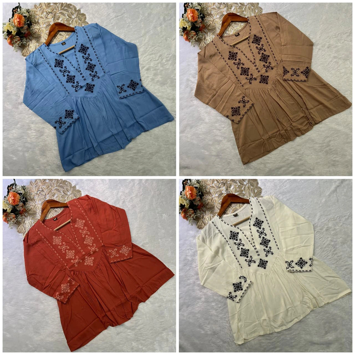 Designer Rayon Tunic with Cross-stitch Embroidery 8