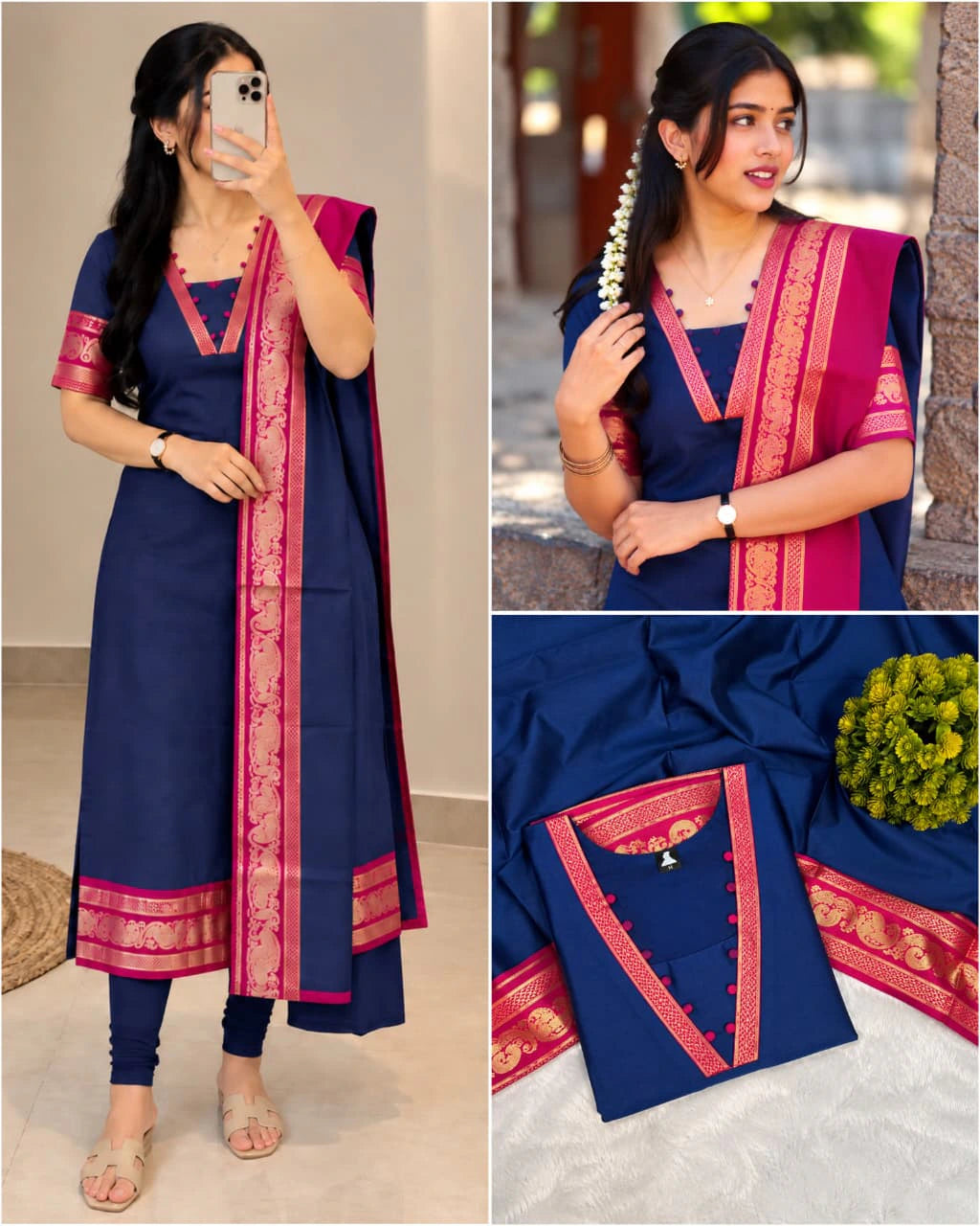 Silk Cotton Kurti Set with Dupatta 8