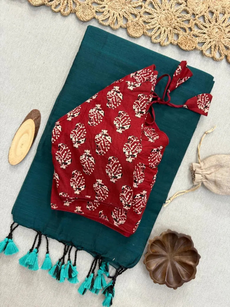 🌺🌺Premium Handlooom Mul Cotton Sarees With Stitched Blouse🌺🌺 9