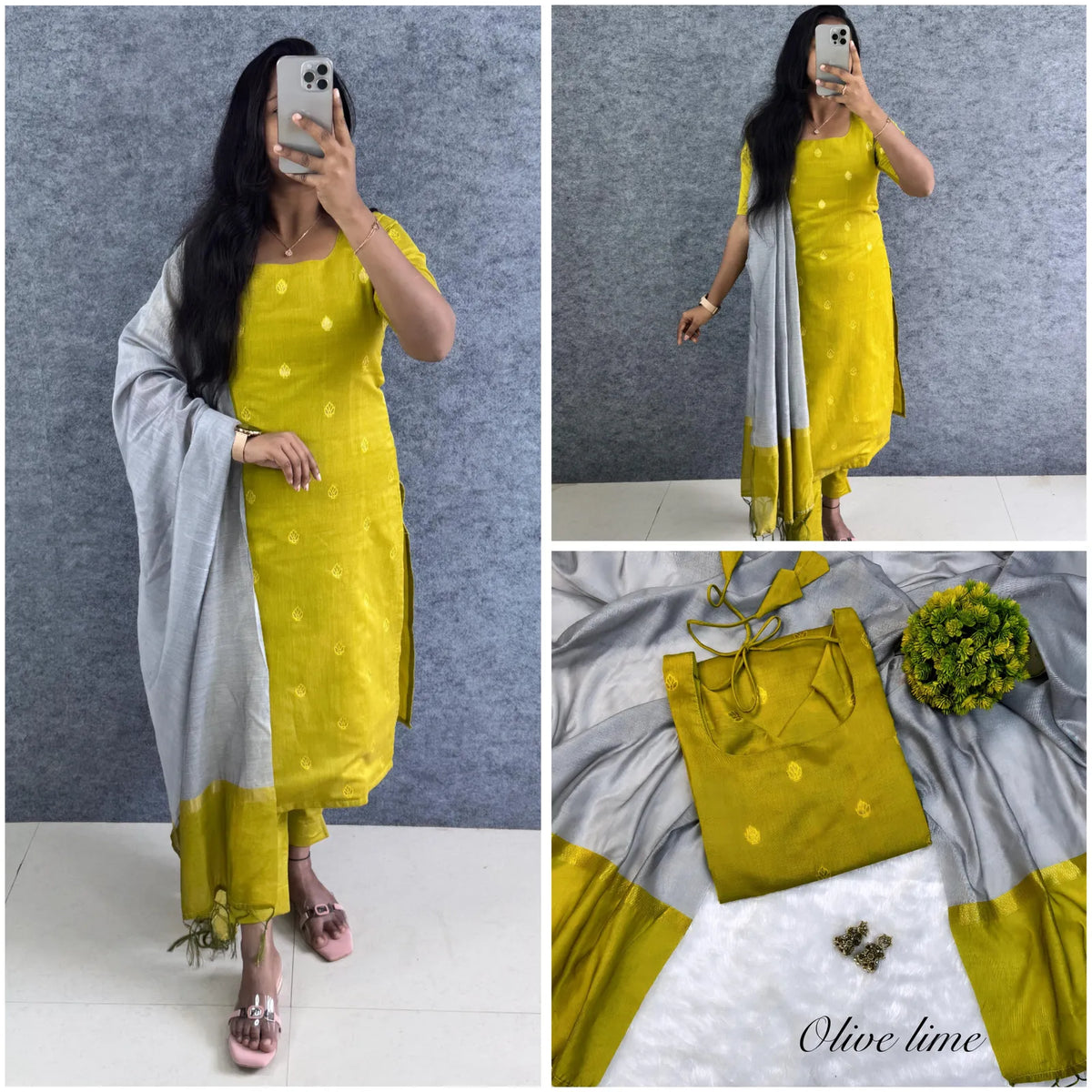 🌸🌸Premium Silk Cotton Kurti Set With Attractive Zari Buttas & Contrast Dupatta🌸🌸 4