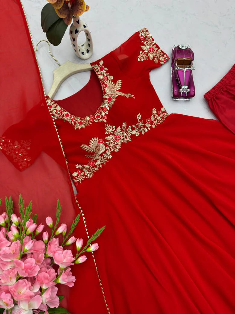 Georgette Embroidered Gown Set 6