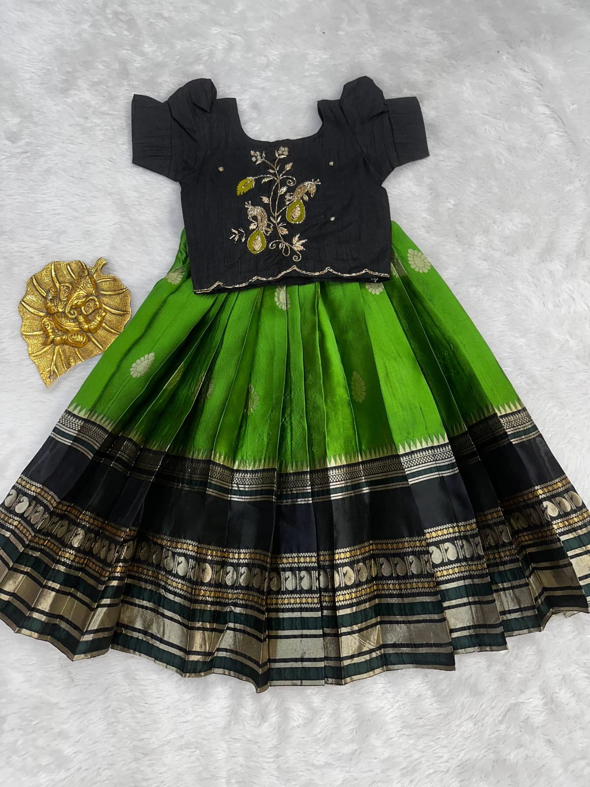 Silk Zari Woven Kids Lehenga 10