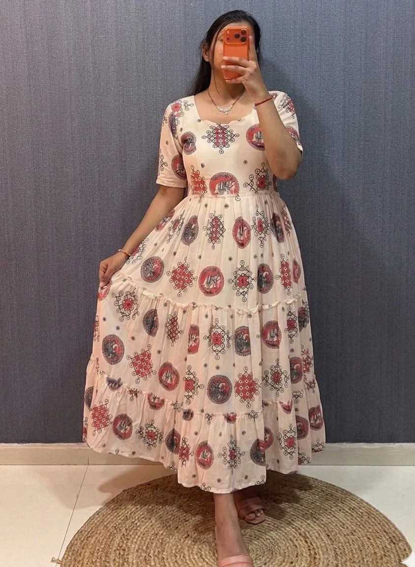 👸🌸Most Trending Kalamkari Kolam Design Mull chanderi Maxi Gown🌸👸 1