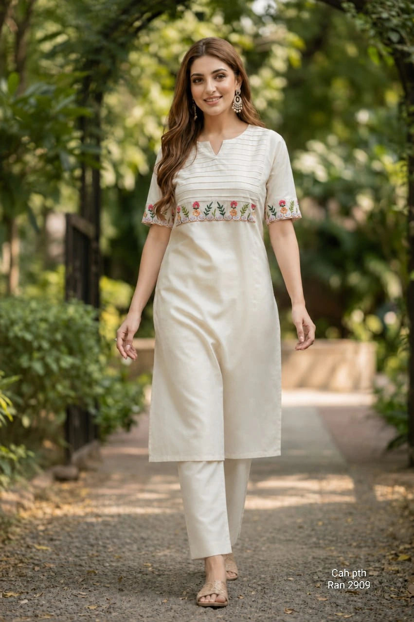 Cotton Embroidered Kurti & Pant Set 3
