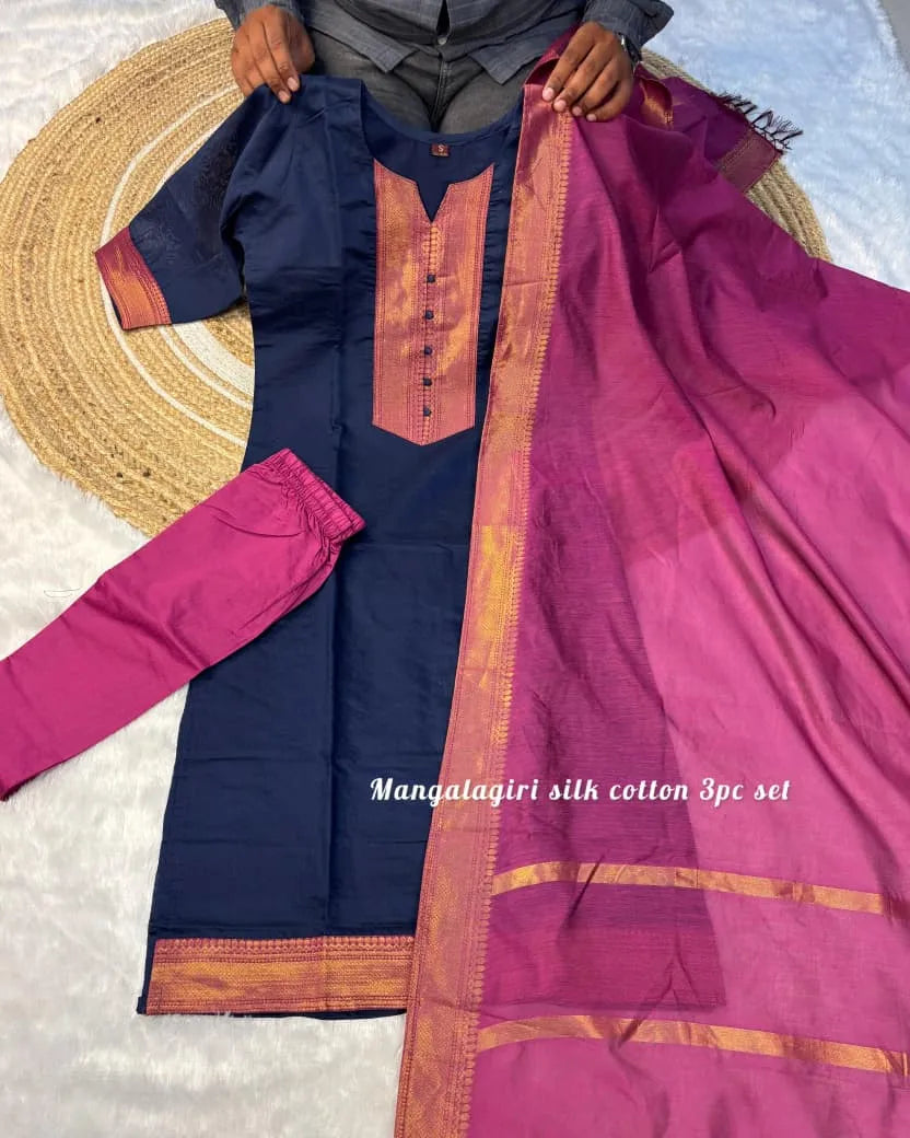 👑👑Stunning Mangalagiri silk cotton Kurti set❤️❤️ 3