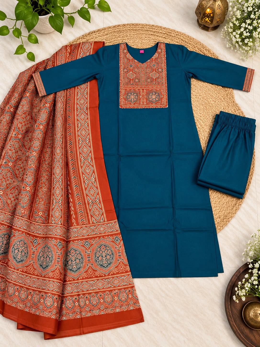 Cotton Ajrakh Print Kurta Set 4