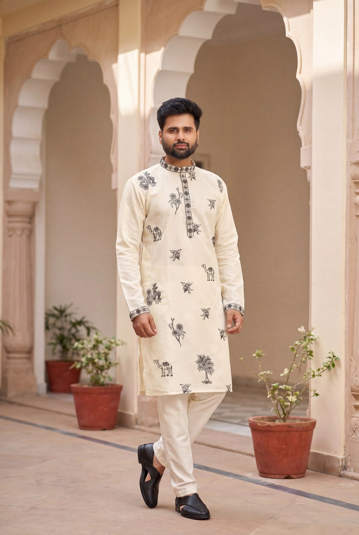 Roman Silk Embroidered Kurta Set 2